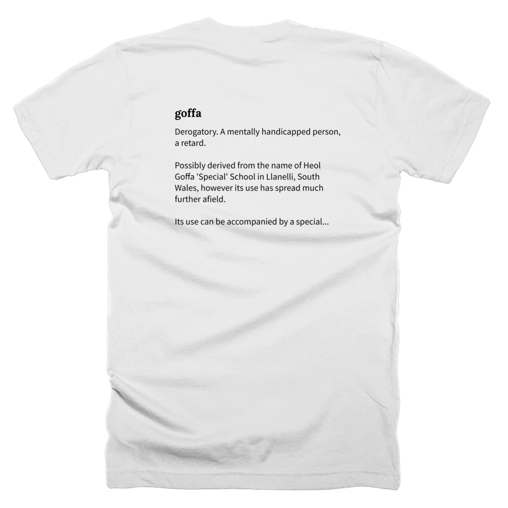 T-shirt with a definition of 'goffa' printed on the back