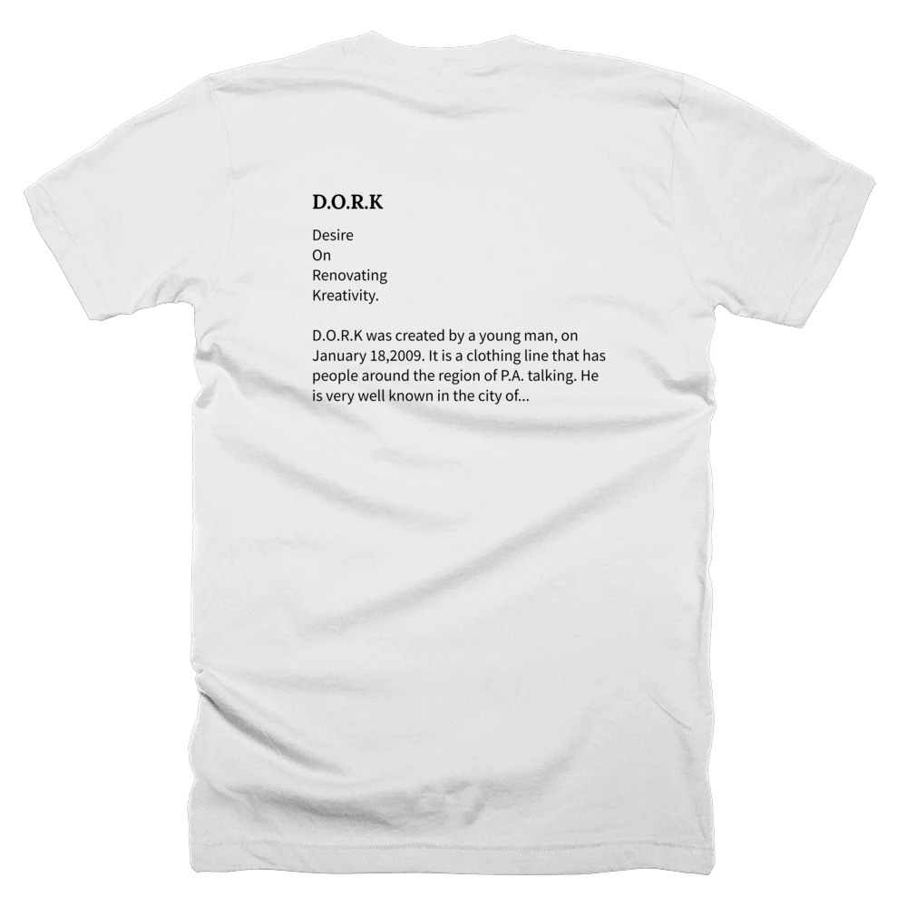 T-shirt with a definition of 'D.O.R.K' printed on the back