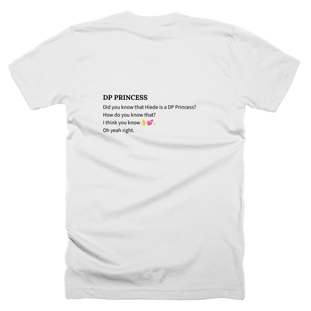 T-shirt with a definition of 'DP PRINCESS' printed on the back