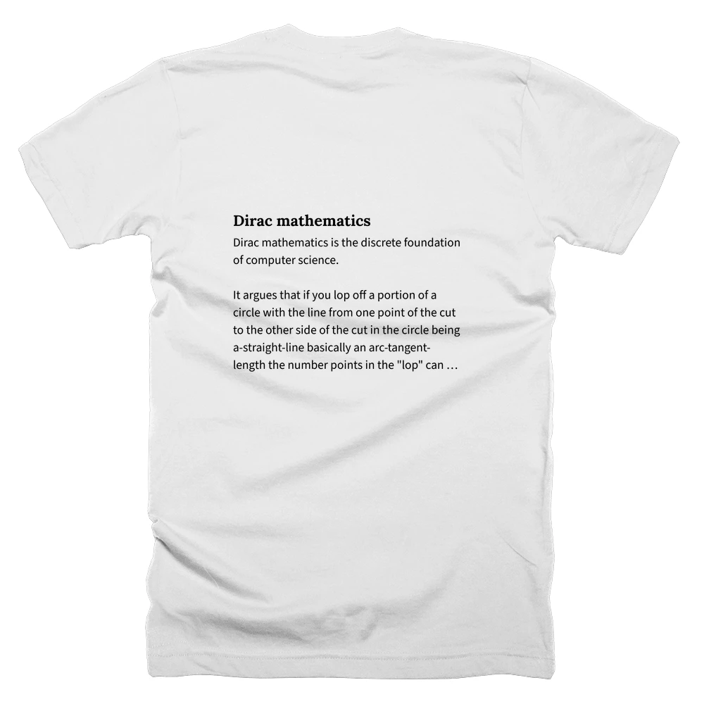 T-shirt with a definition of 'Dirac mathematics' printed on the back