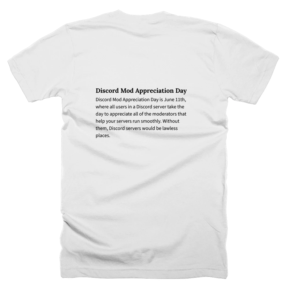 T-shirt with a definition of 'Discord Mod Appreciation Day' printed on the back