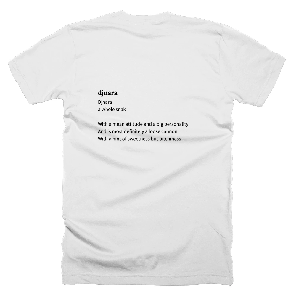 T-shirt with a definition of 'djnara' printed on the back