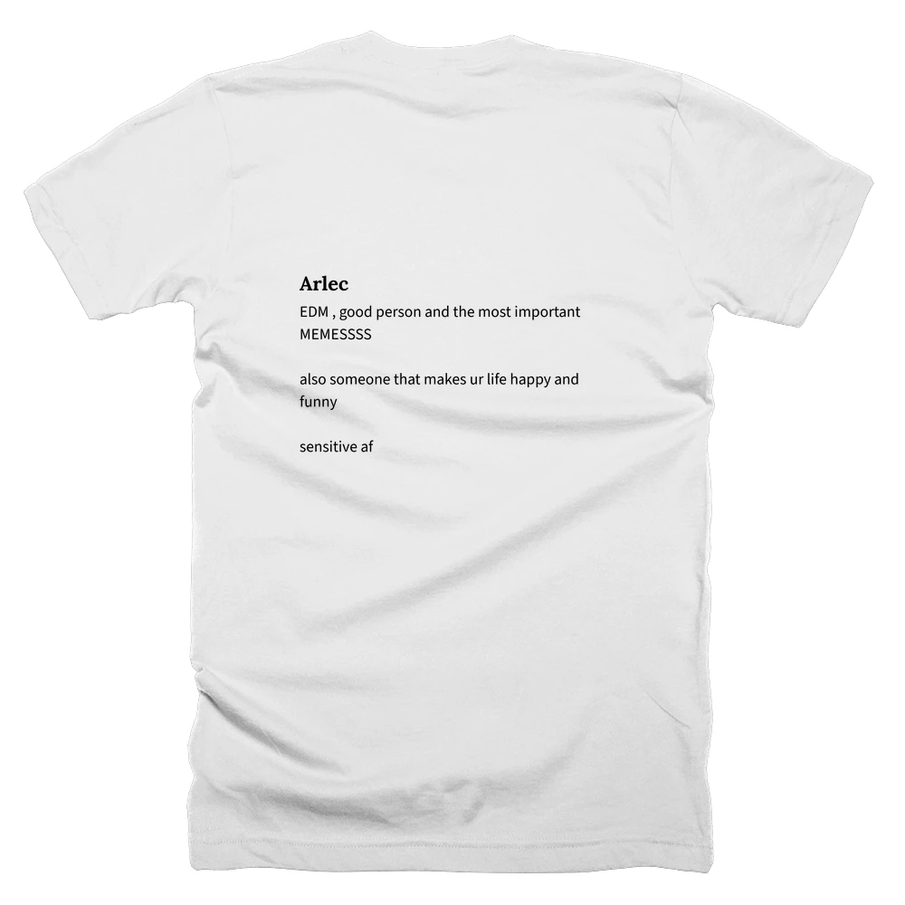 T-shirt with a definition of 'Arlec' printed on the back