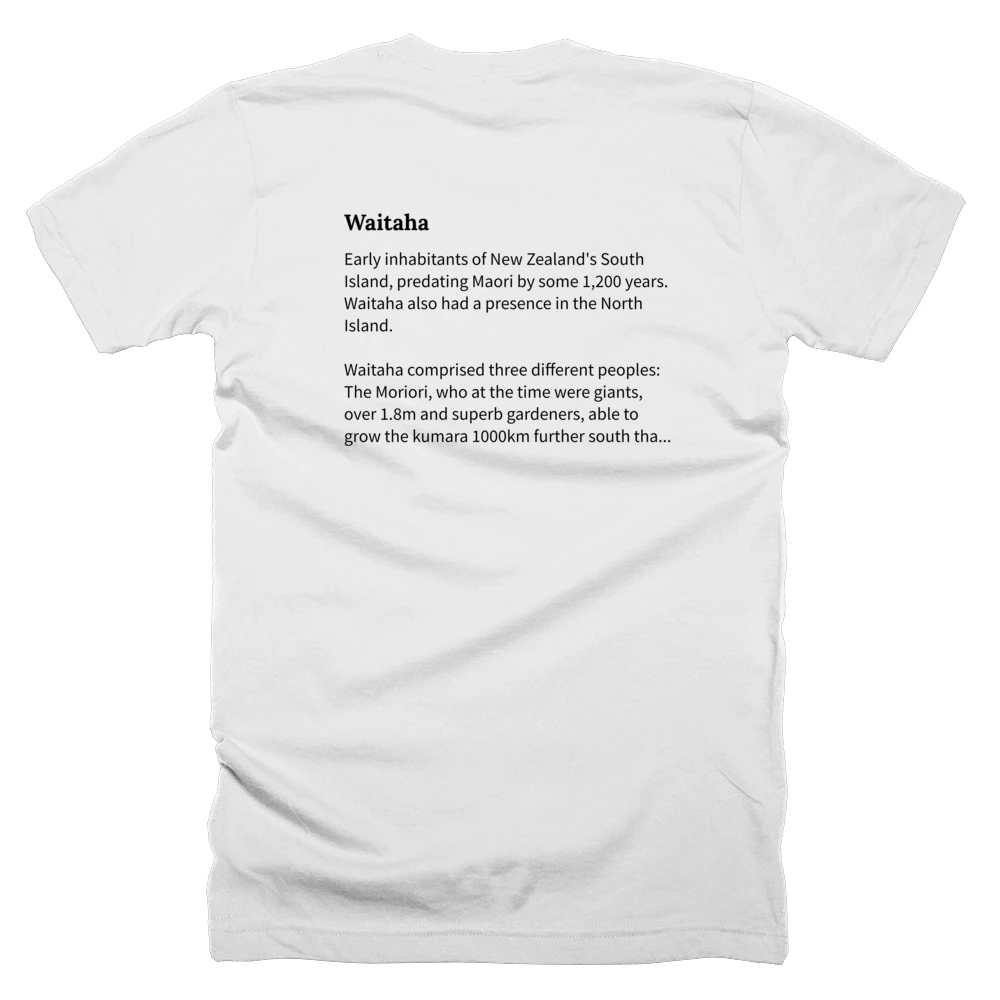 T-shirt with a definition of 'Waitaha' printed on the back