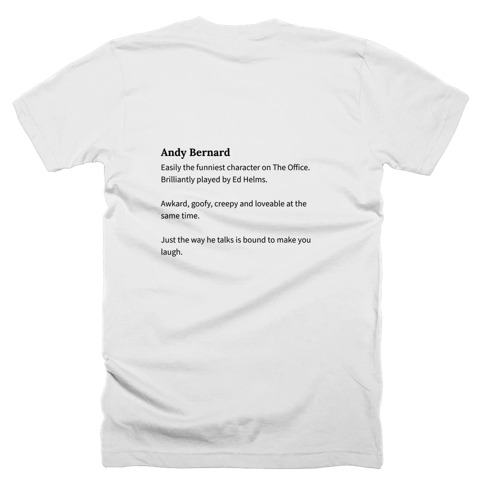 T-shirt with a definition of 'Andy Bernard' printed on the back