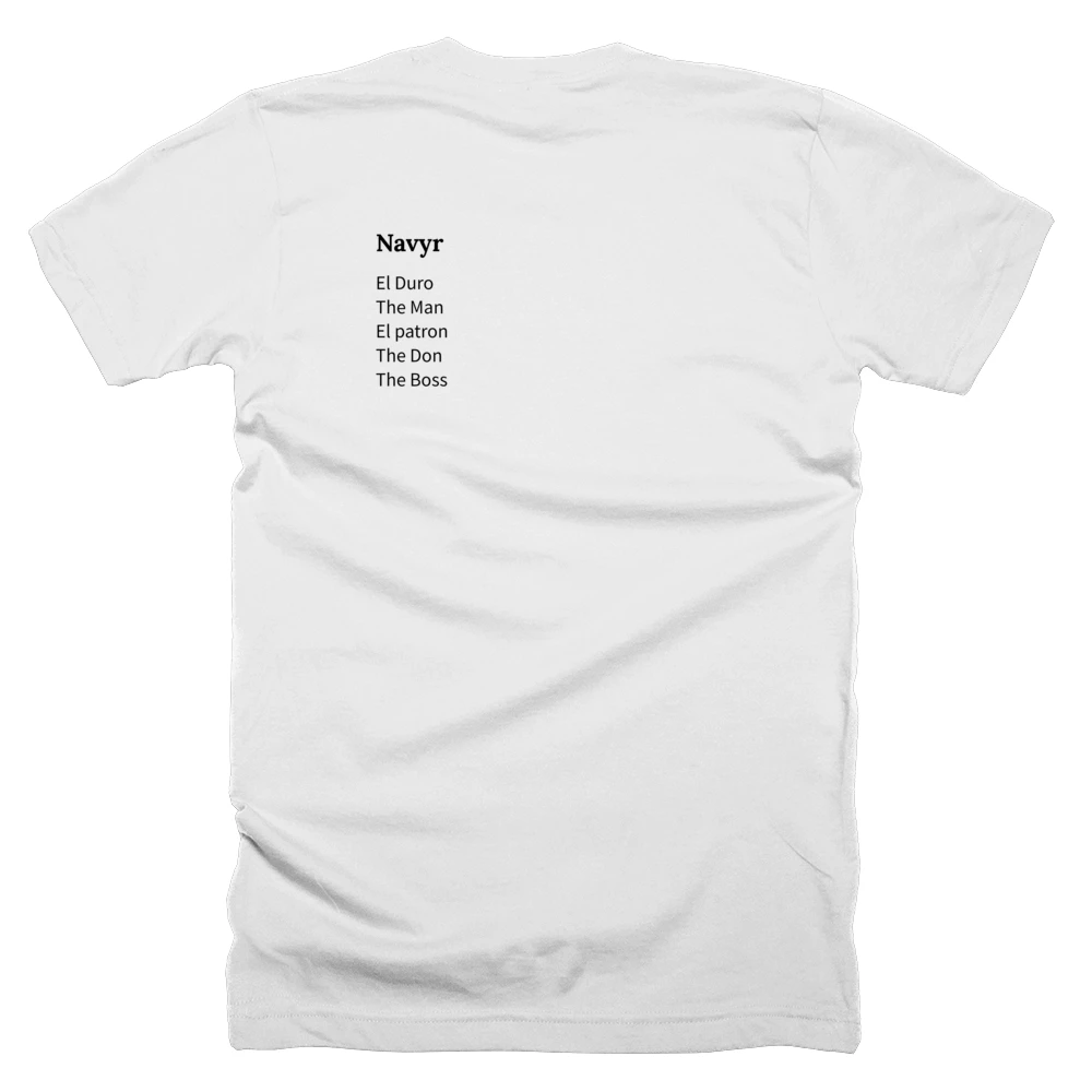 T-shirt with a definition of 'Navyr' printed on the back