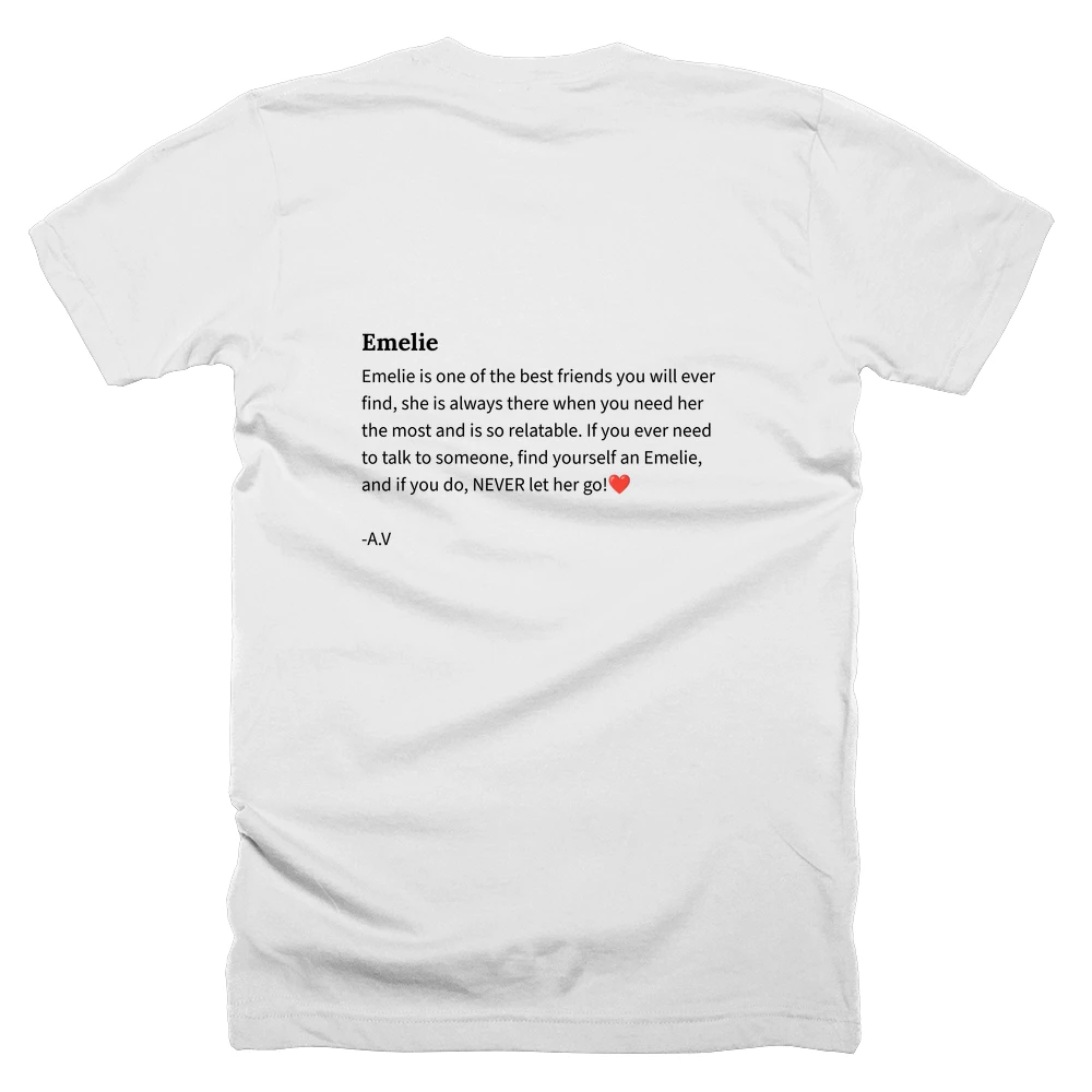 T-shirt with a definition of 'Emelie' printed on the back