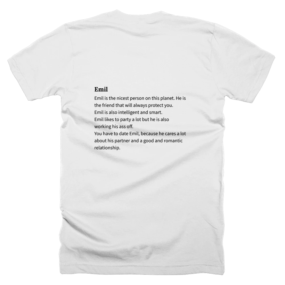 T-shirt with a definition of 'Emil' printed on the back