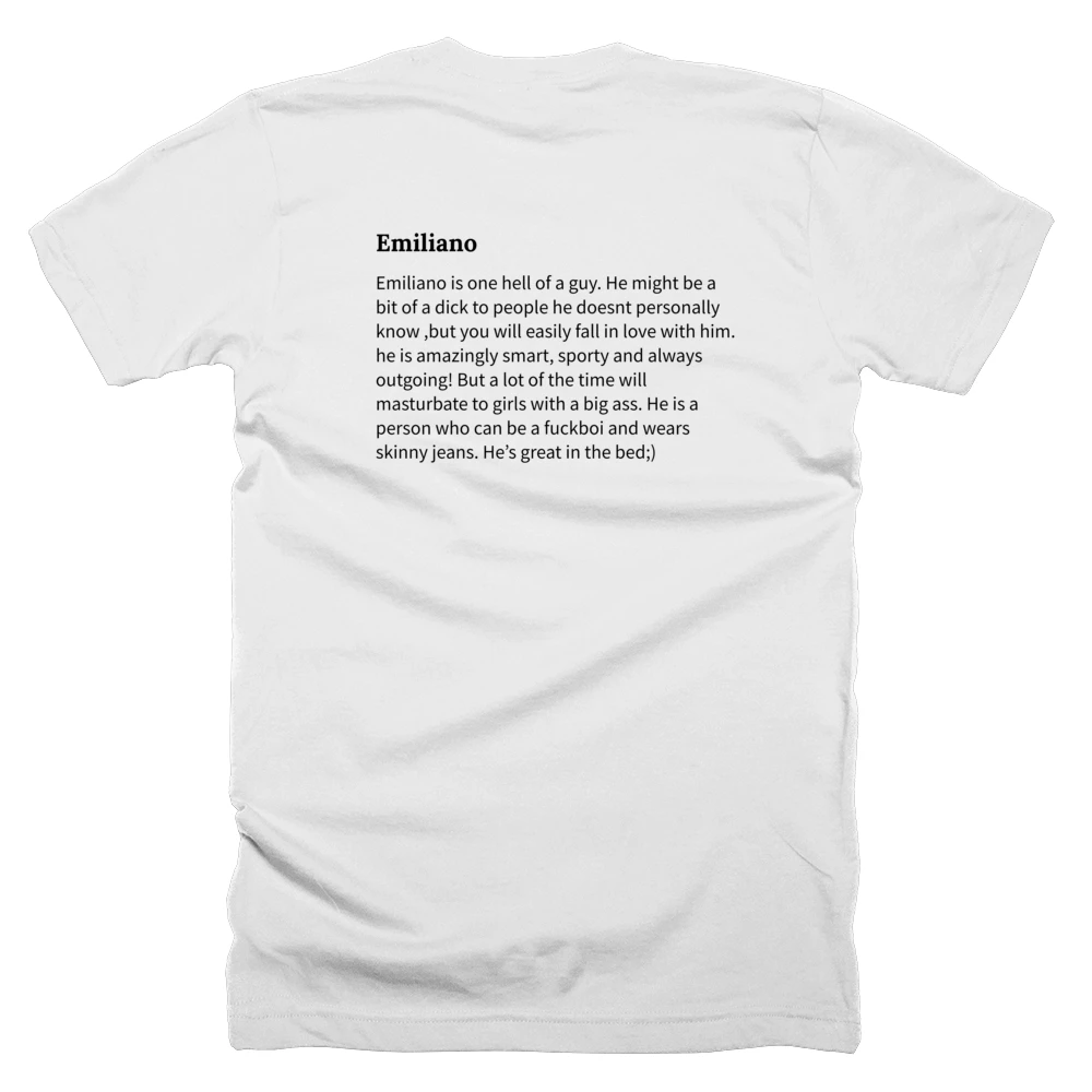 T-shirt with a definition of 'Emiliano' printed on the back