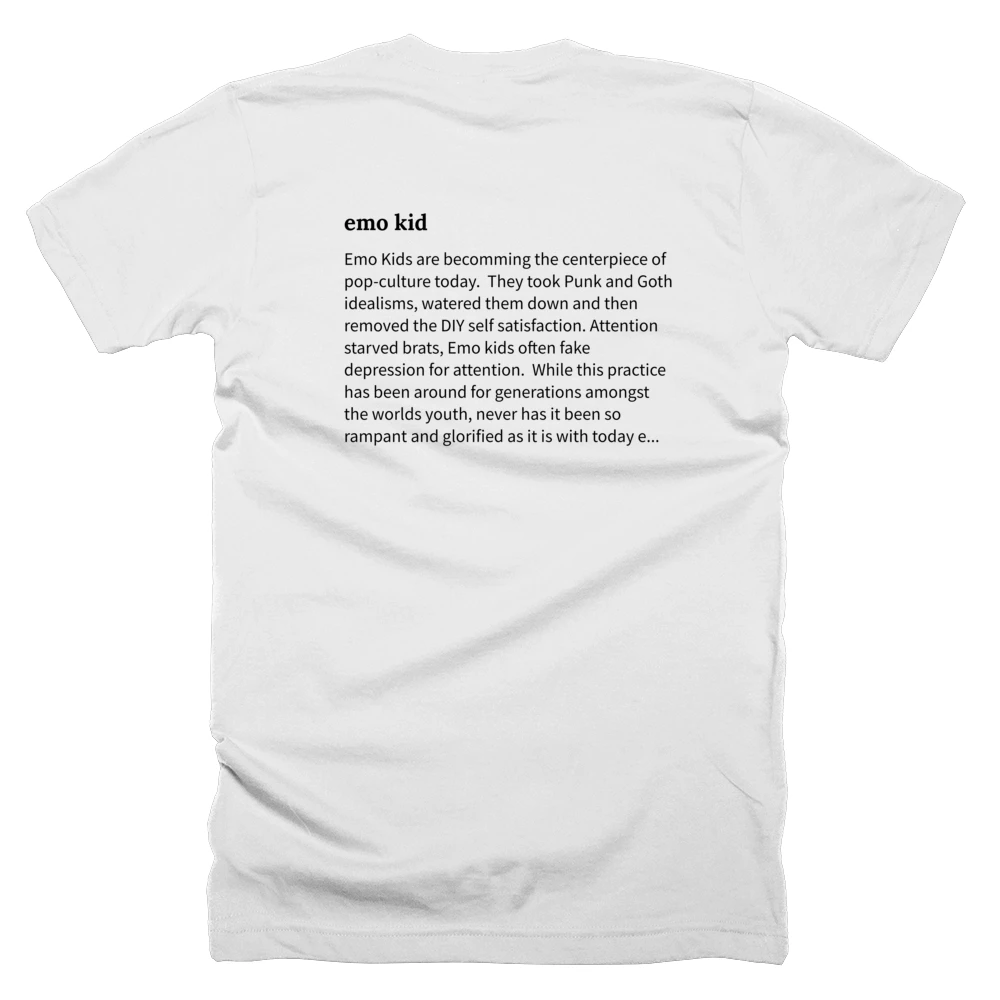 T-shirt with a definition of 'emo kid' printed on the back