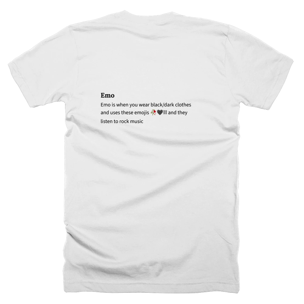 T-shirt with a definition of 'Emo' printed on the back