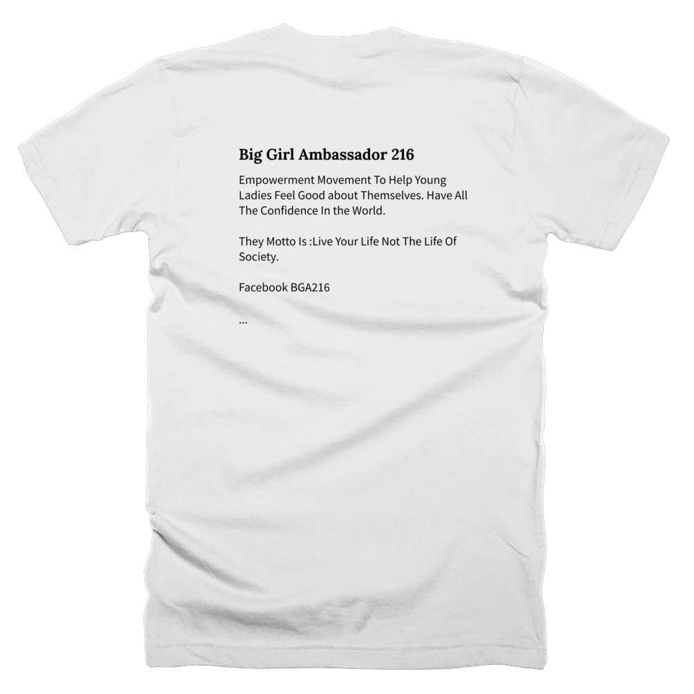 T-shirt with a definition of 'Big Girl Ambassador 216' printed on the back