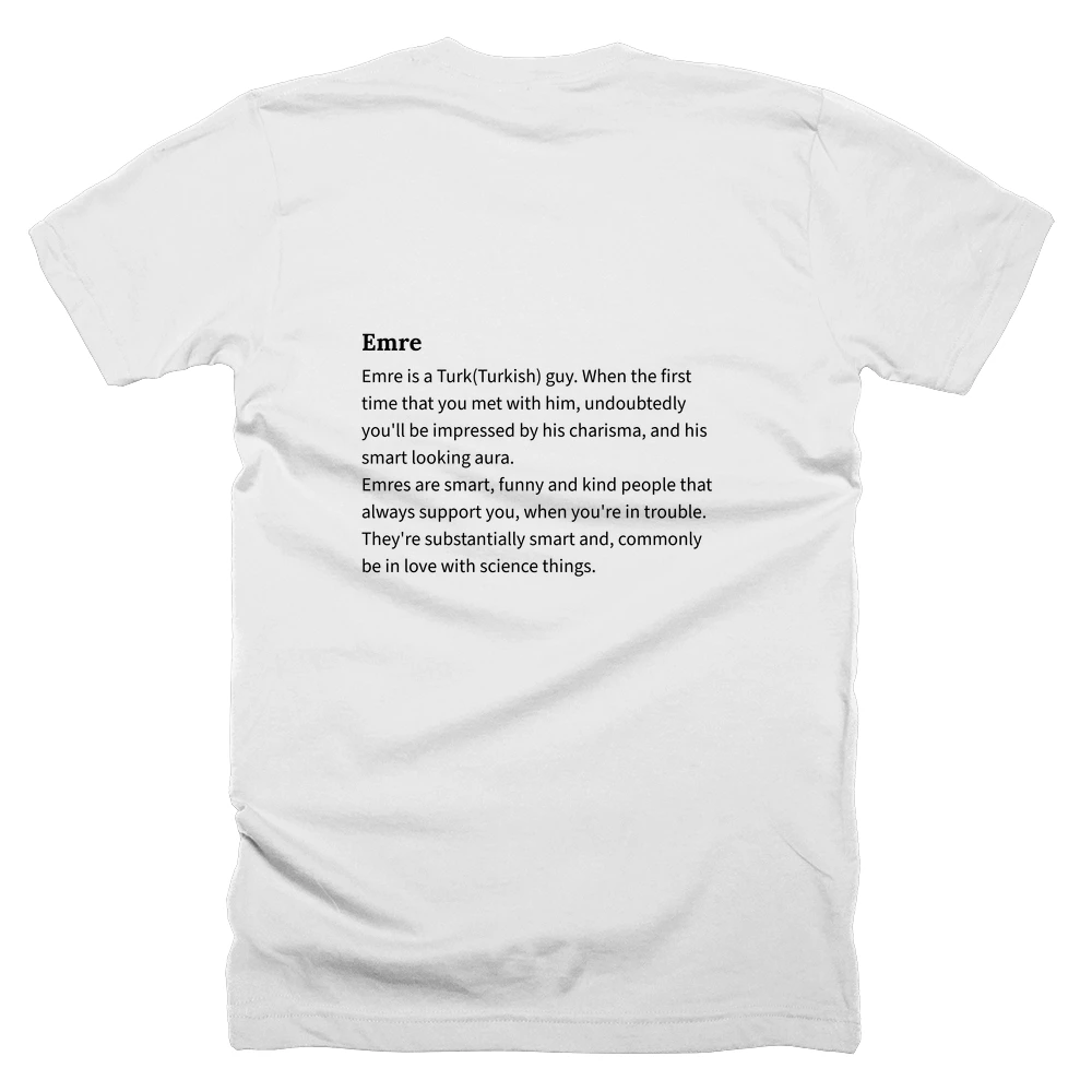 T-shirt with a definition of 'Emre' printed on the back