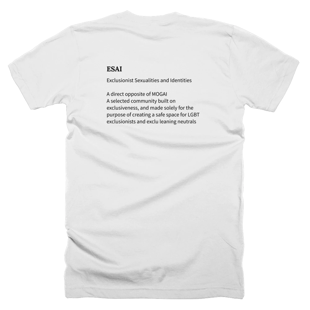 T-shirt with a definition of 'ESAI' printed on the back