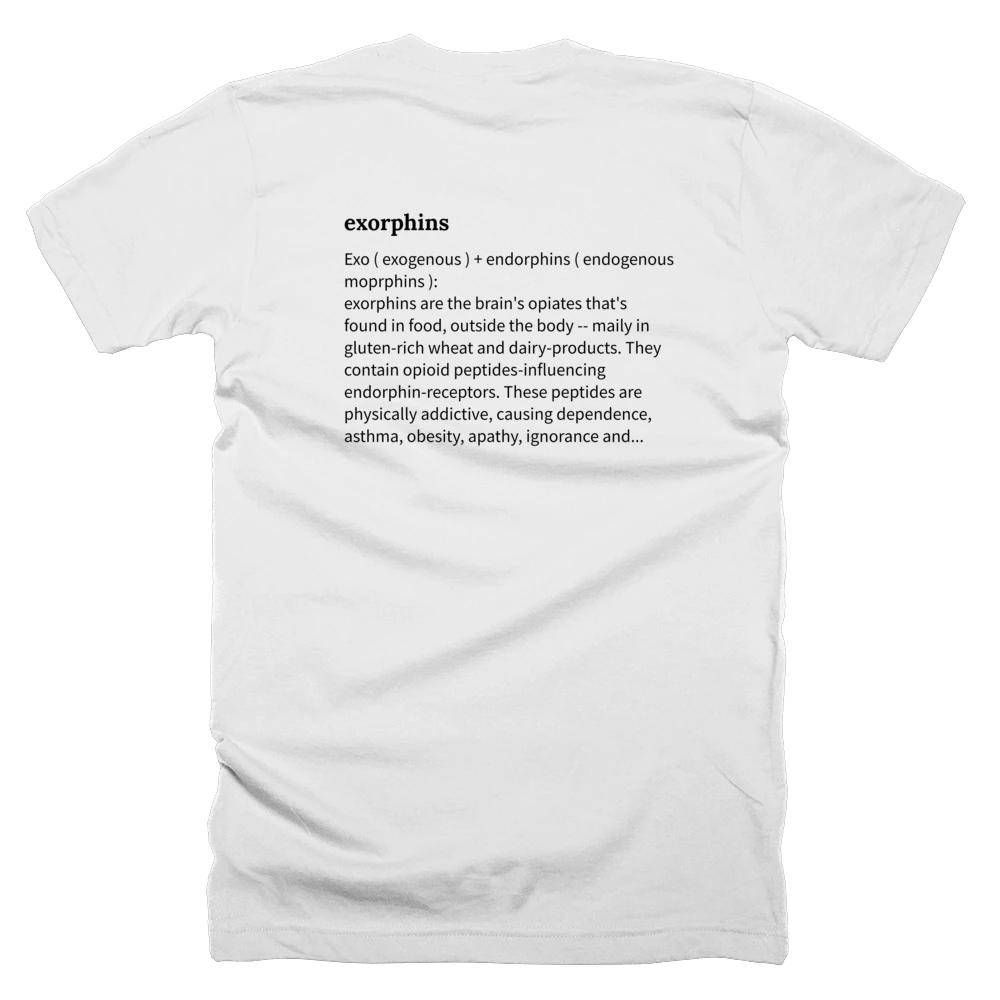 T-shirt with a definition of 'exorphins' printed on the back