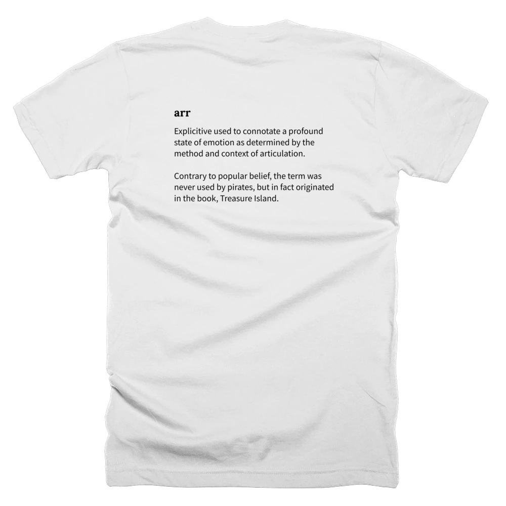 T-shirt with a definition of 'arr' printed on the back