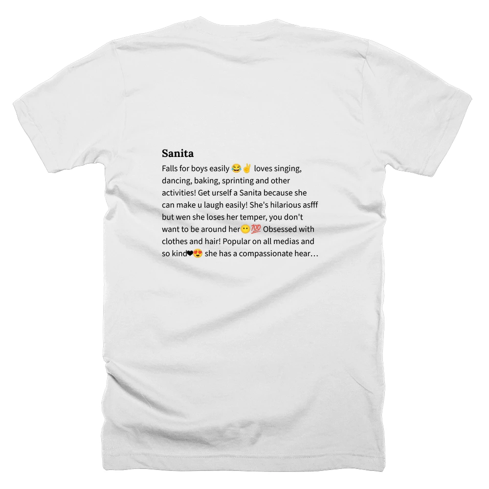 T-shirt with a definition of 'Sanita' printed on the back
