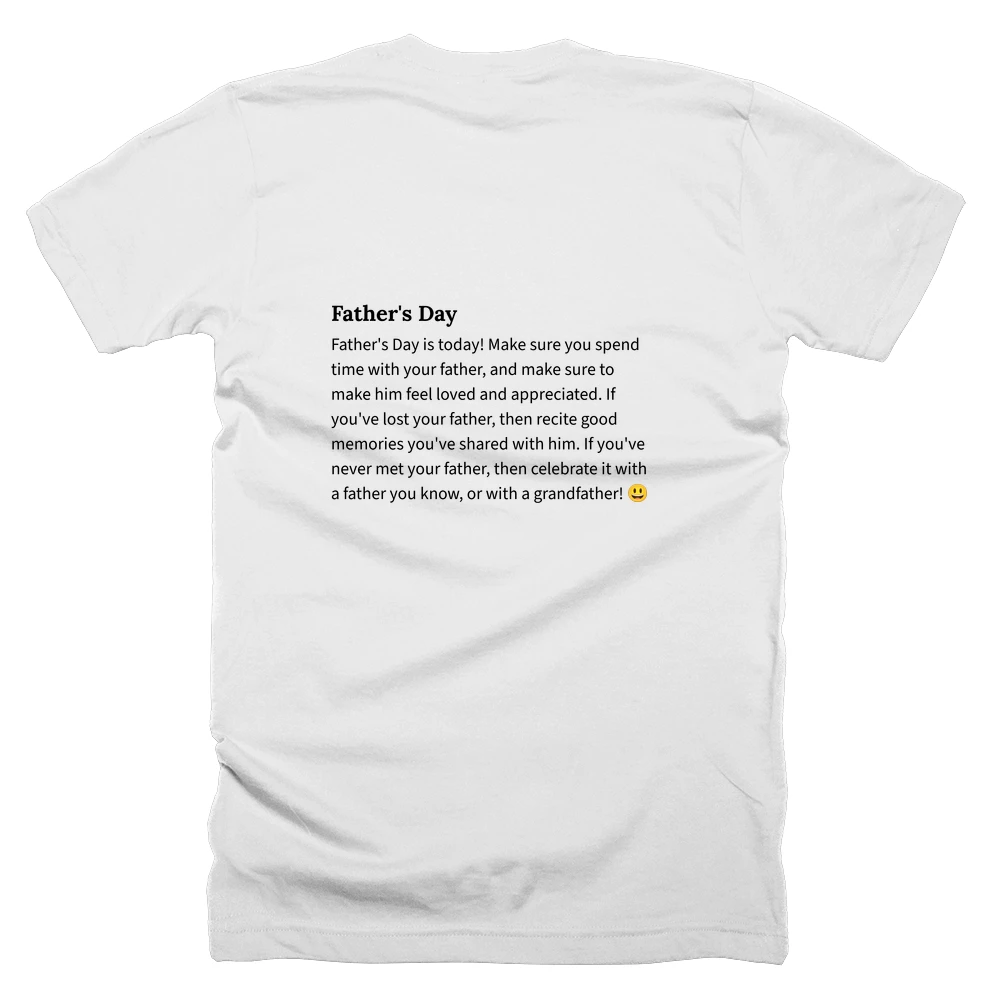 T-shirt with a definition of 'Father's Day' printed on the back