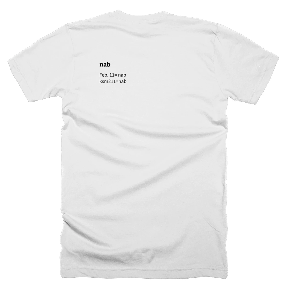 T-shirt with a definition of 'nab' printed on the back