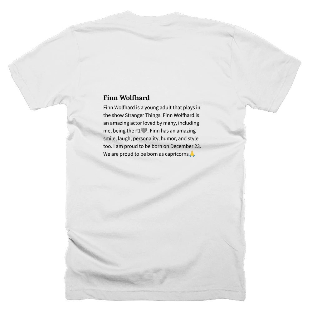 T-shirt with a definition of 'Finn Wolfhard' printed on the back