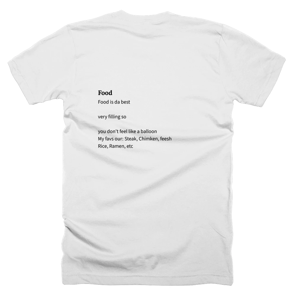 T-shirt with a definition of 'Food' printed on the back