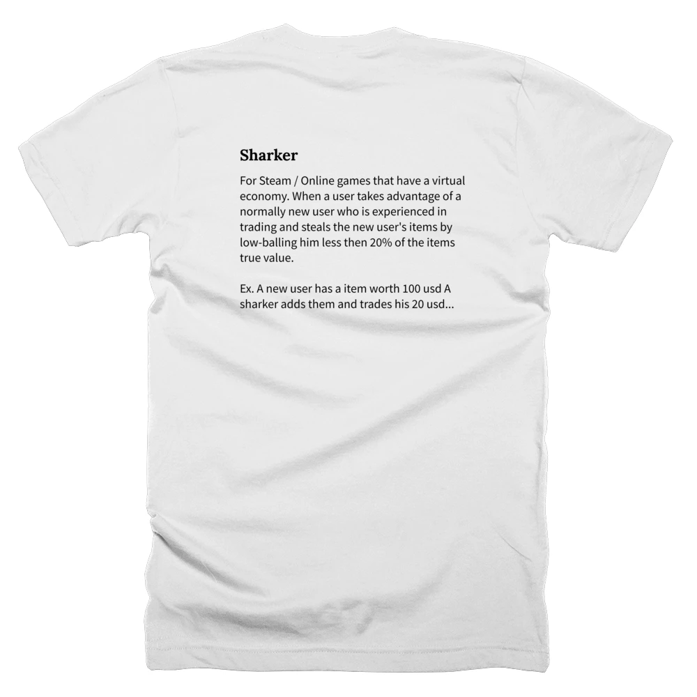 T-shirt with a definition of 'Sharker' printed on the back