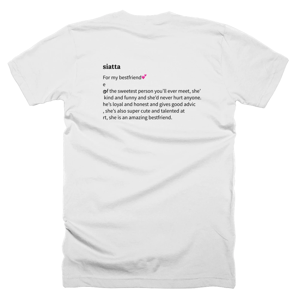 T-shirt with a definition of 'siatta' printed on the back