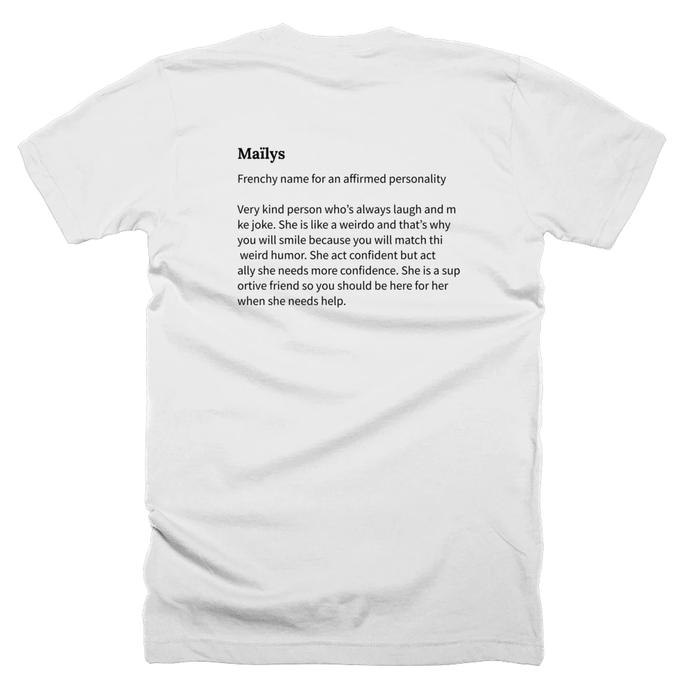 T-shirt with a definition of 'Maïlys' printed on the back