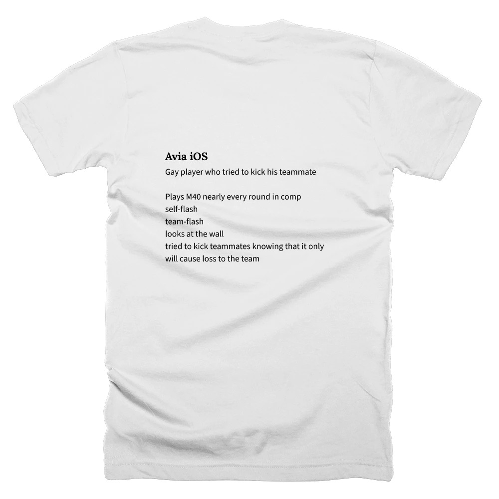 T-shirt with a definition of 'Avia iOS' printed on the back