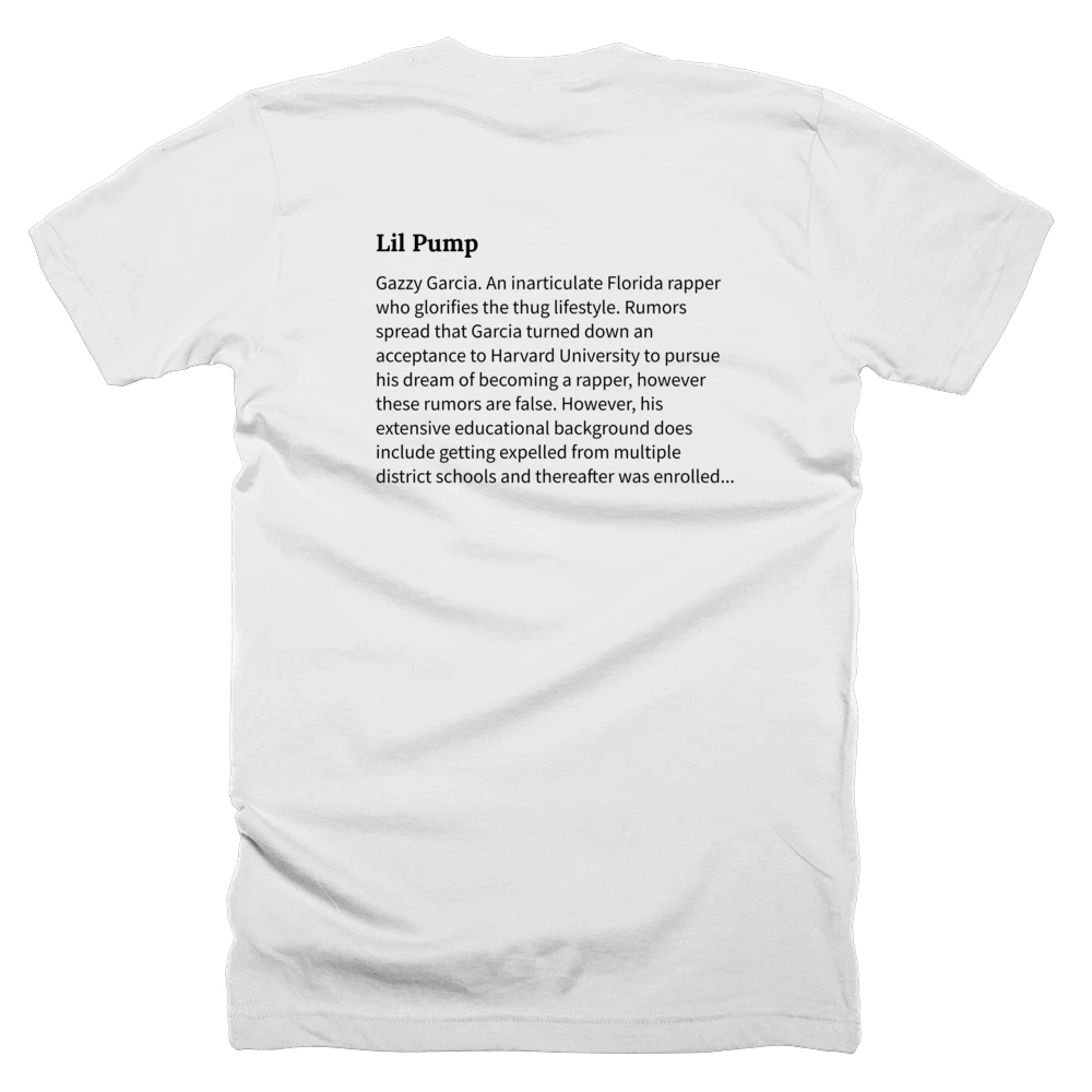 T-shirt with a definition of 'Lil Pump' printed on the back