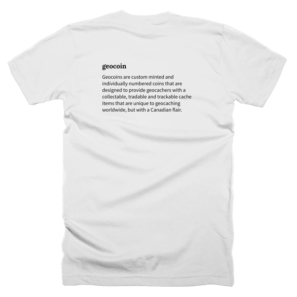 T-shirt with a definition of 'geocoin' printed on the back