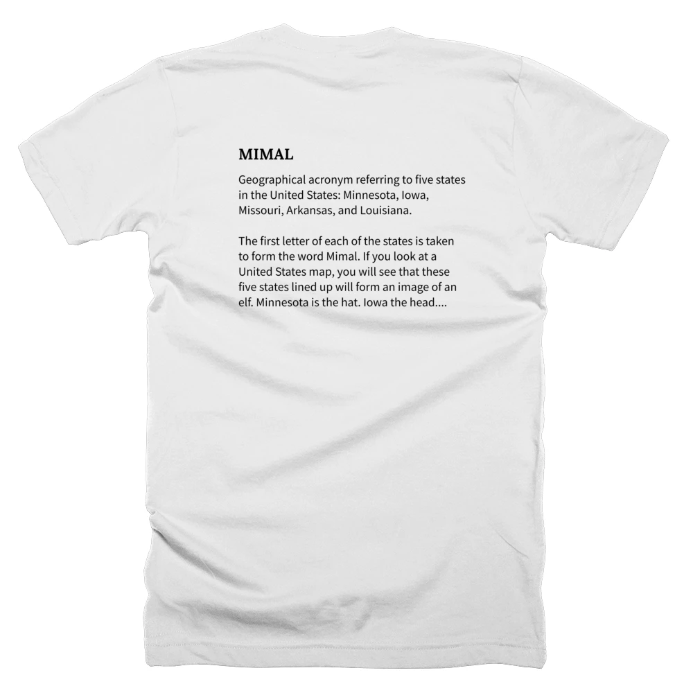 T-shirt with a definition of 'MIMAL' printed on the back