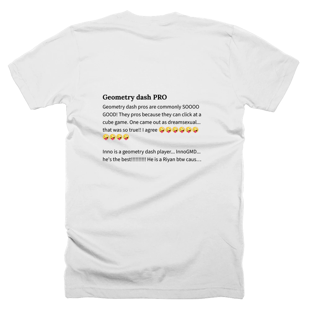 T-shirt with a definition of 'Geometry dash PRO' printed on the back