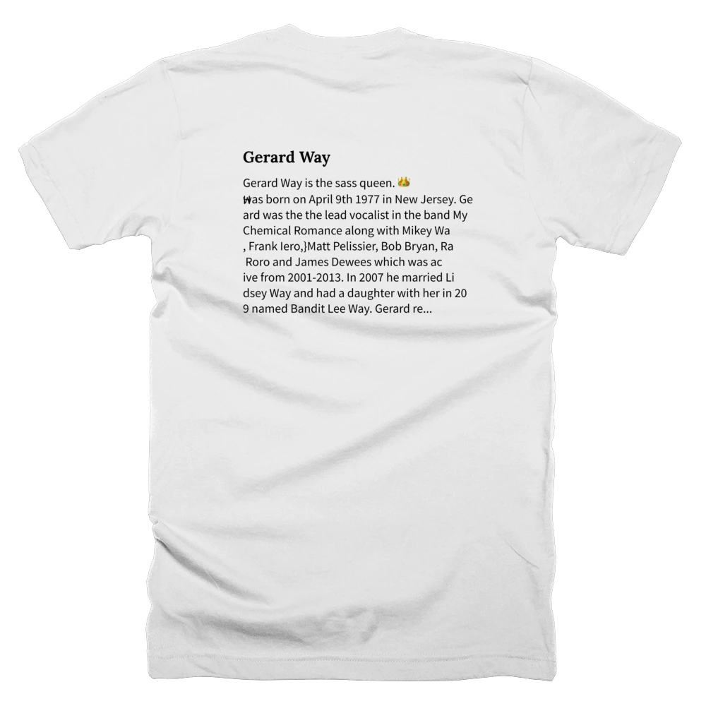 T-shirt with a definition of 'Gerard Way' printed on the back