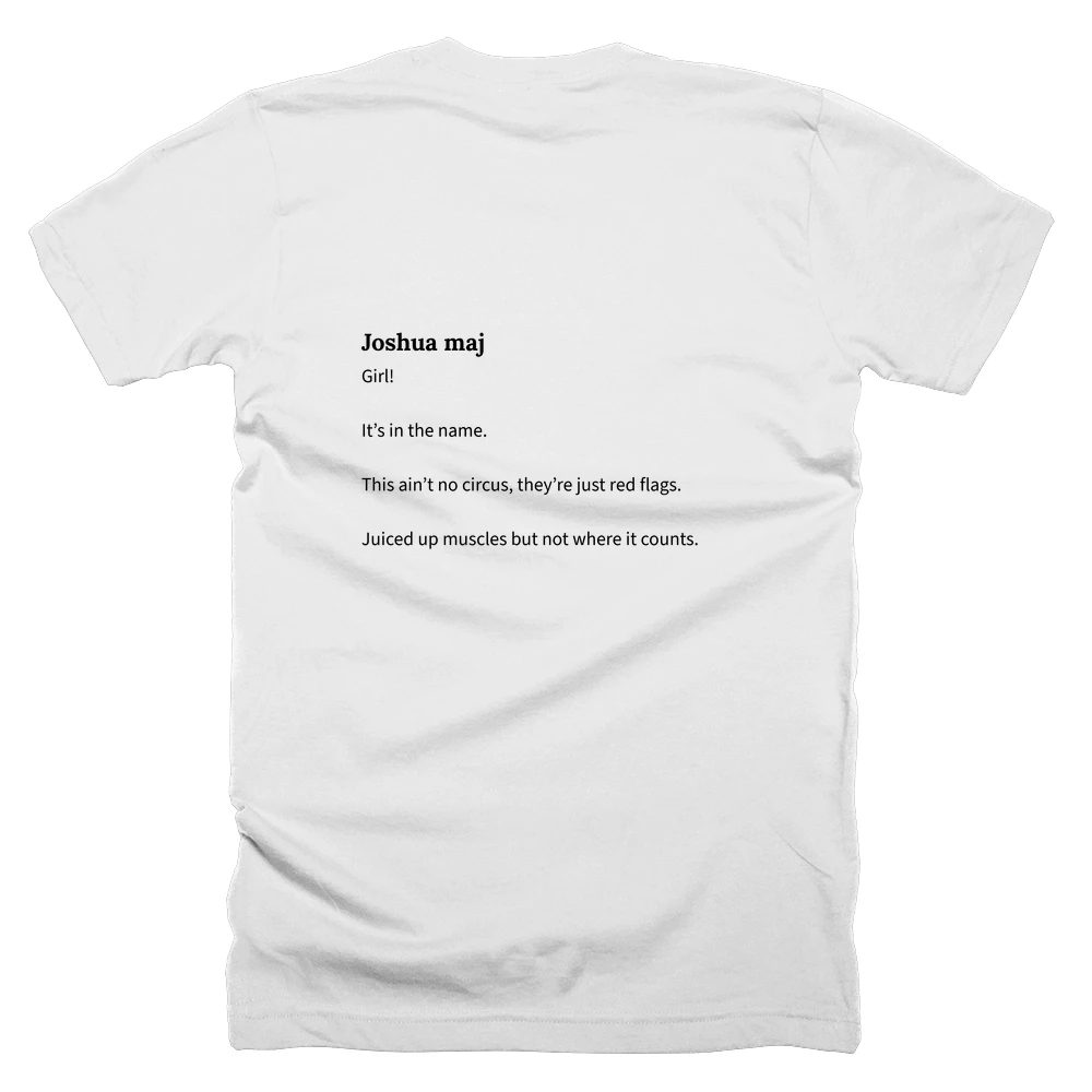 T-shirt with a definition of 'Joshua maj' printed on the back
