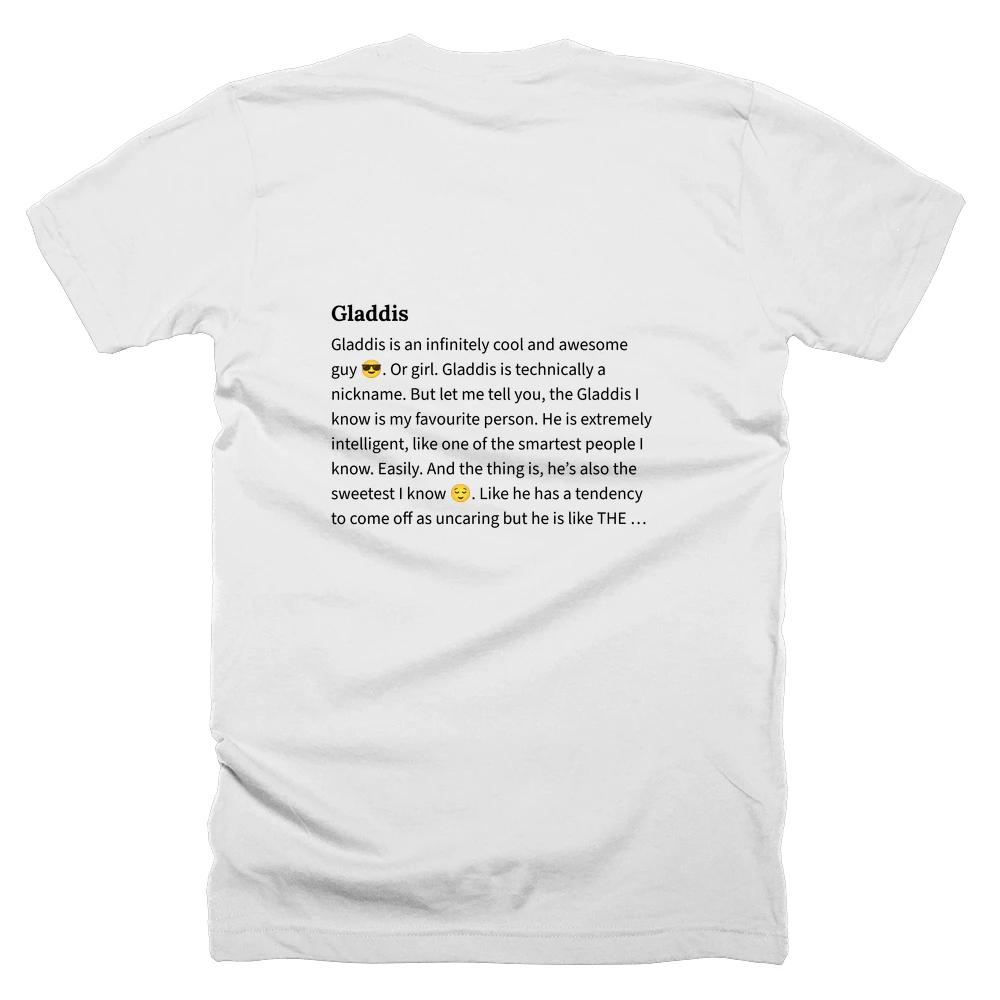 T-shirt with a definition of 'Gladdis' printed on the back