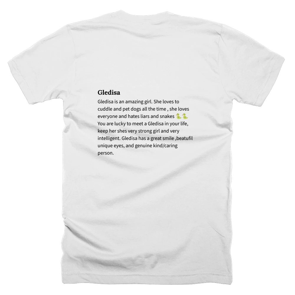 T-shirt with a definition of 'Gledisa' printed on the back