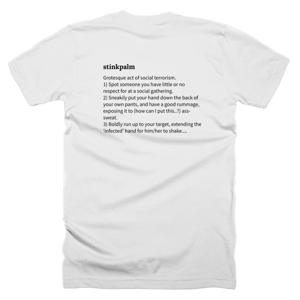 T-shirt with a definition of 'stinkpalm' printed on the back