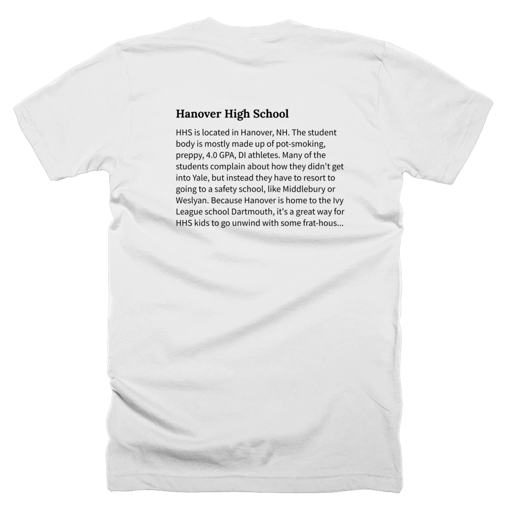 T-shirt with a definition of 'Hanover High School' printed on the back