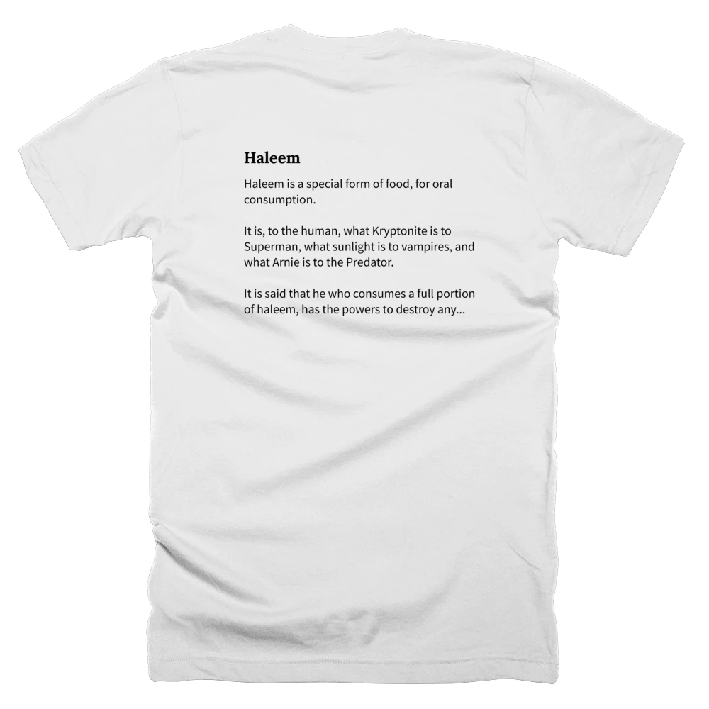 T-shirt with a definition of 'Haleem' printed on the back