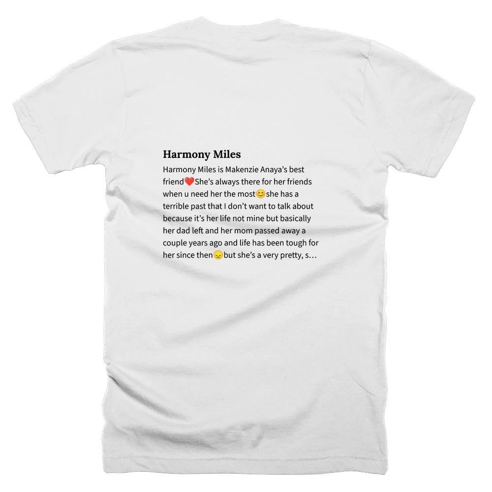 T-shirt with a definition of 'Harmony Miles' printed on the back