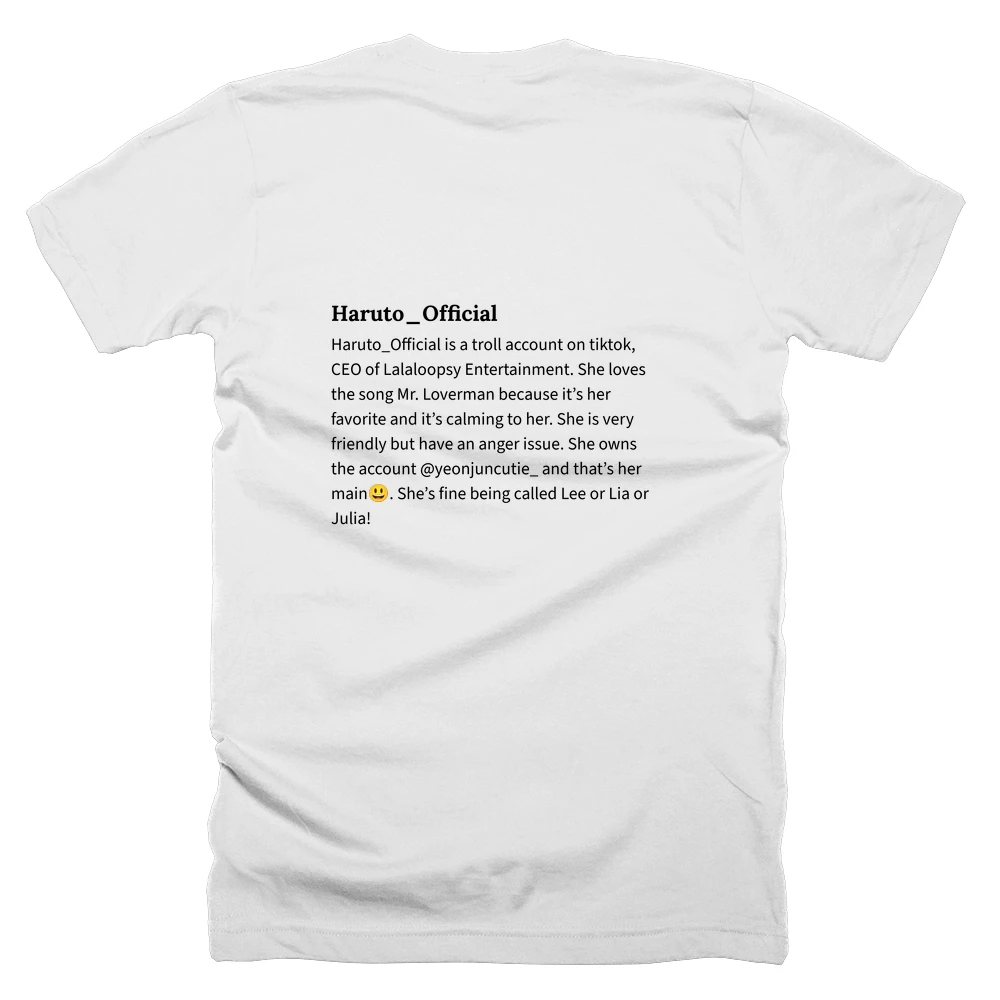 T-shirt with a definition of 'Haruto_Official' printed on the back