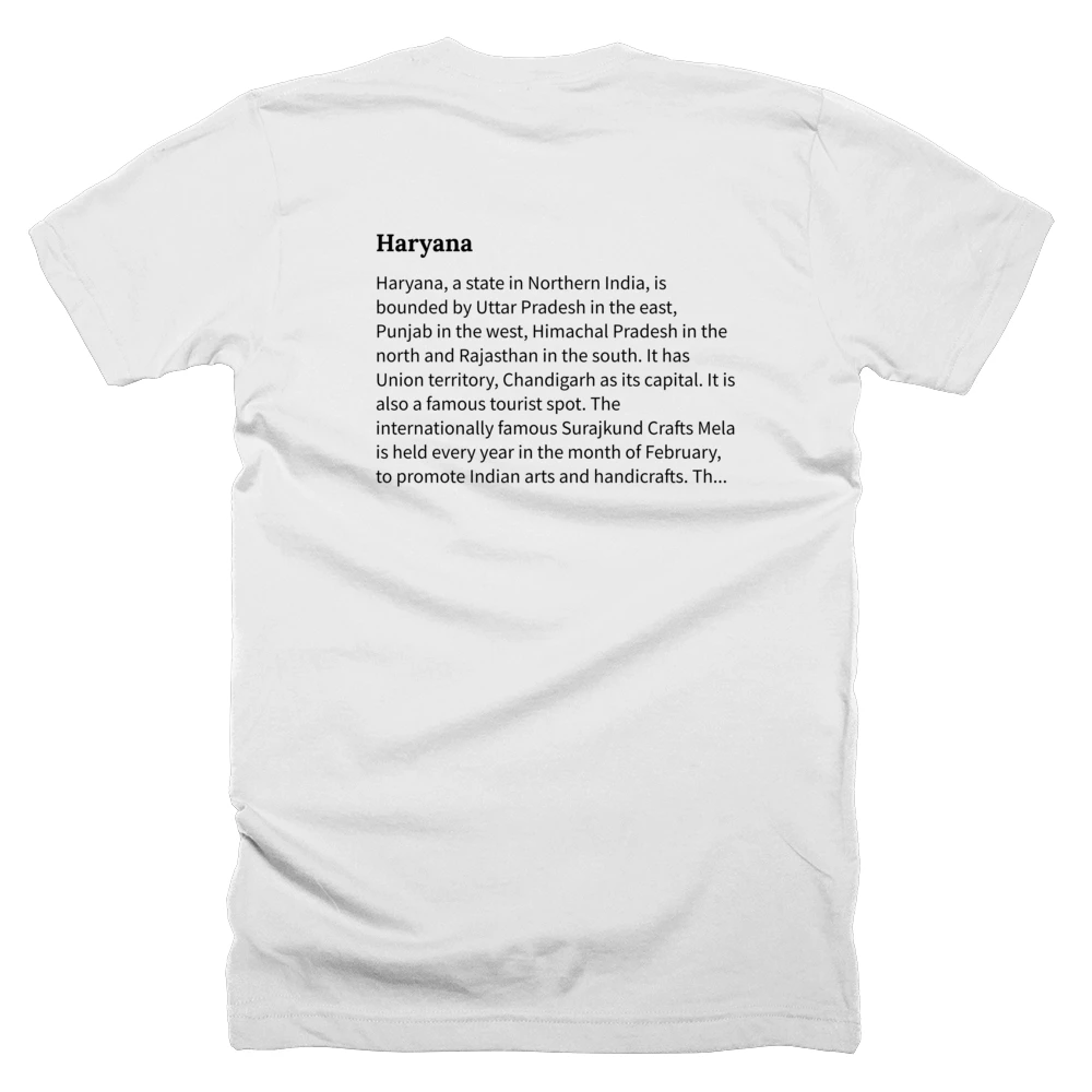T-shirt with a definition of 'Haryana' printed on the back