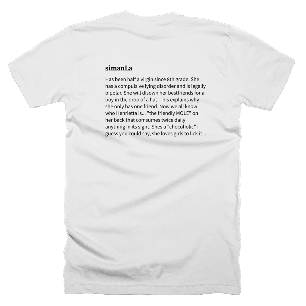 T-shirt with a definition of 'simanLa' printed on the back