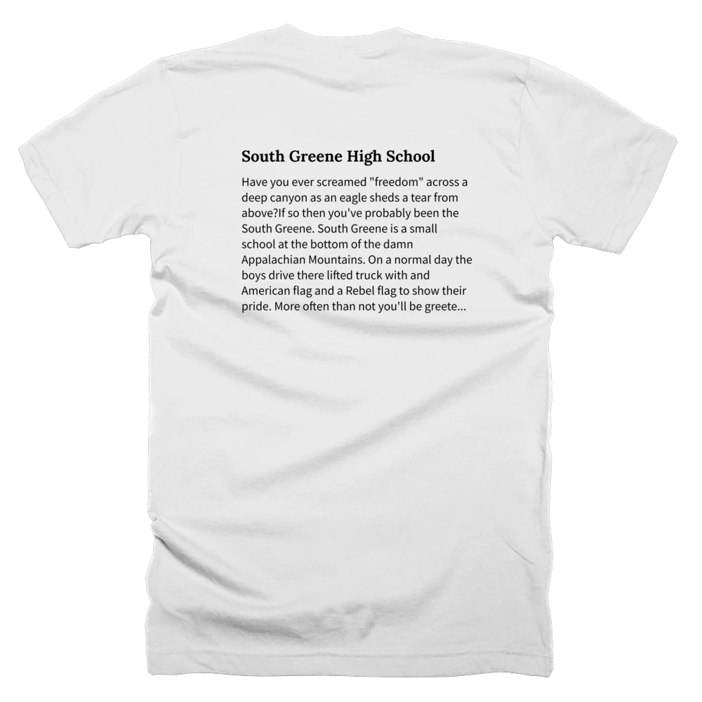 T-shirt with a definition of 'South Greene High School' printed on the back