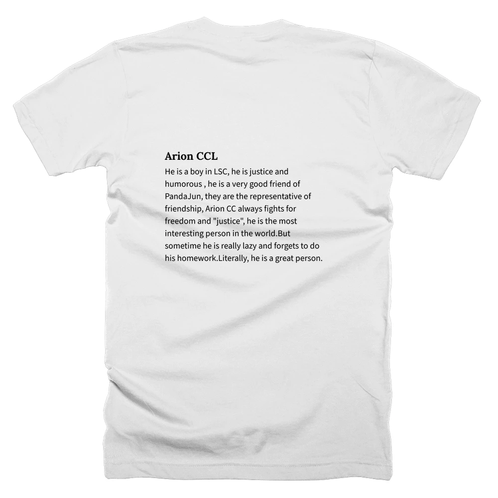 T-shirt with a definition of 'Arion CCL' printed on the back