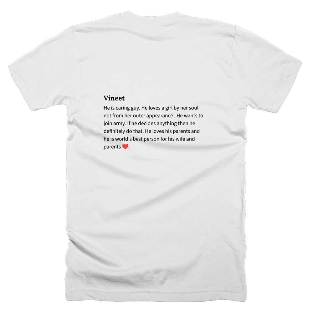 T-shirt with a definition of 'Vineet' printed on the back
