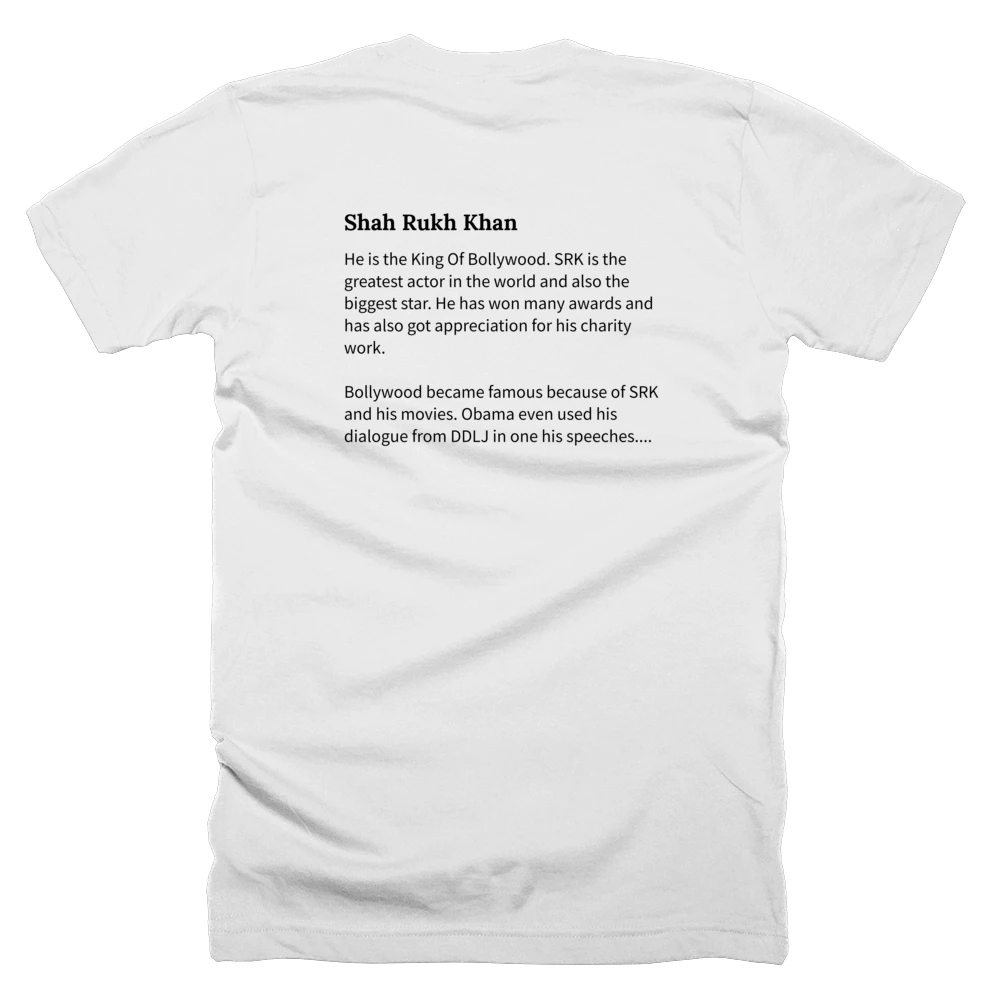 T-shirt with a definition of 'Shah Rukh Khan' printed on the back
