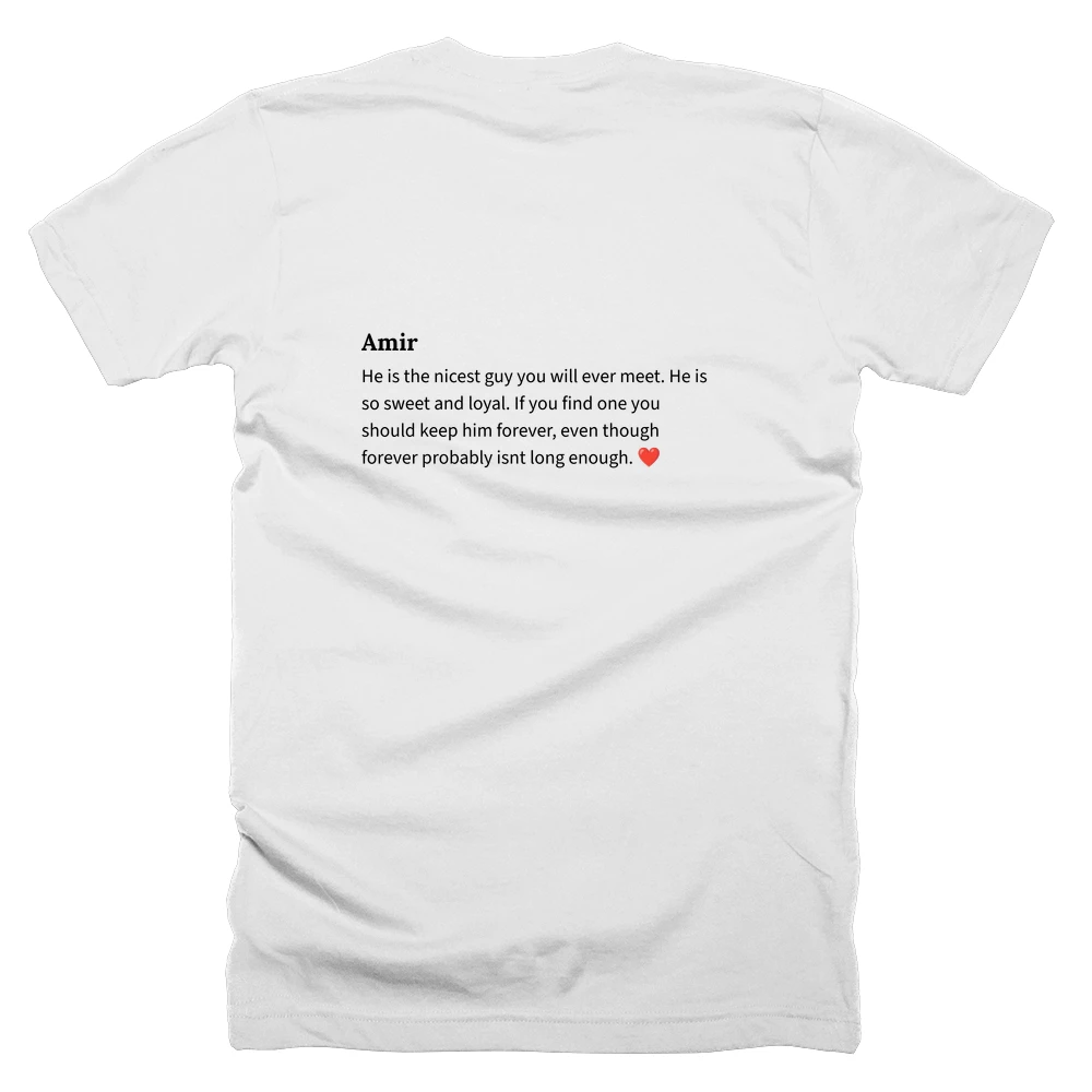 T-shirt with a definition of 'Amir' printed on the back