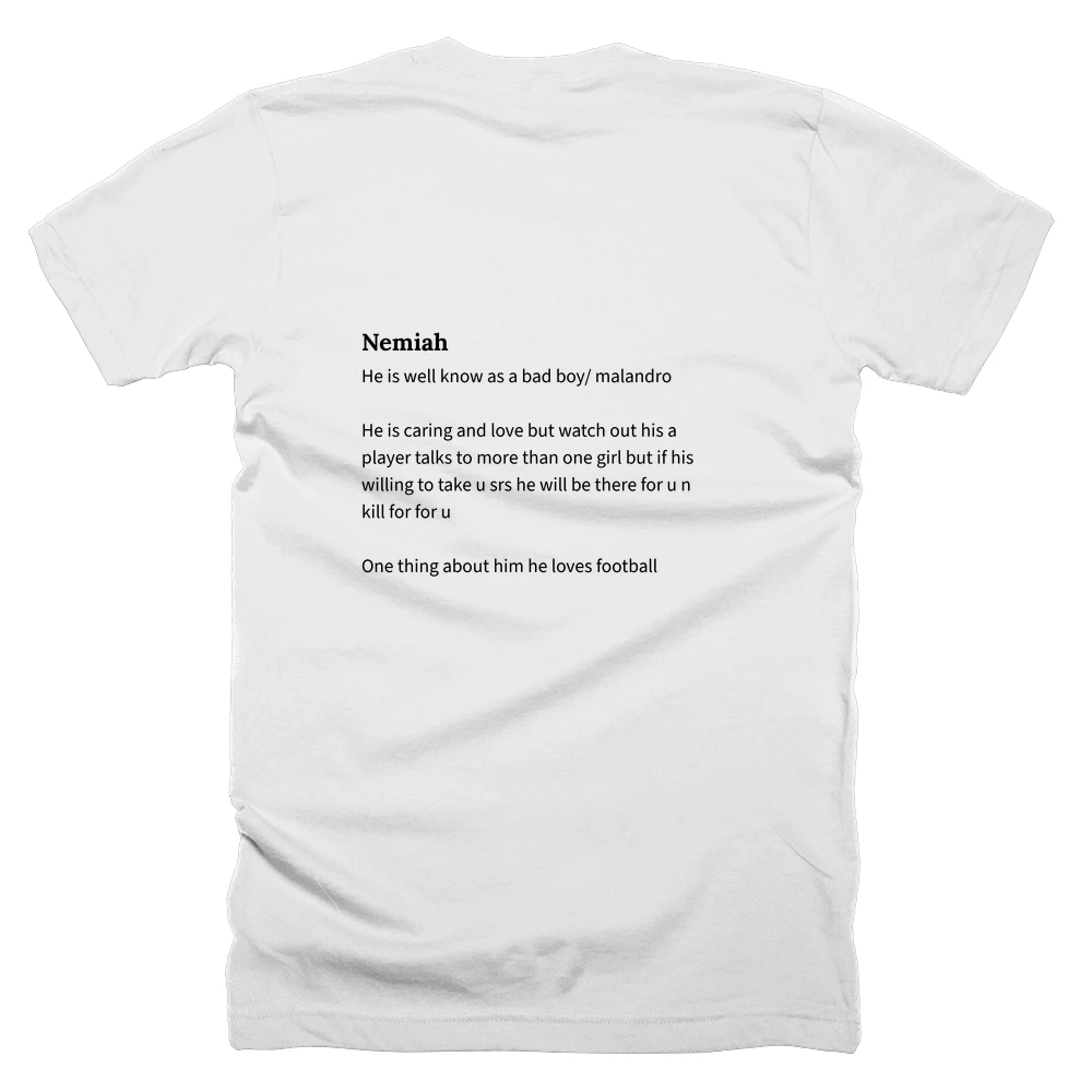 T-shirt with a definition of 'Nemiah' printed on the back